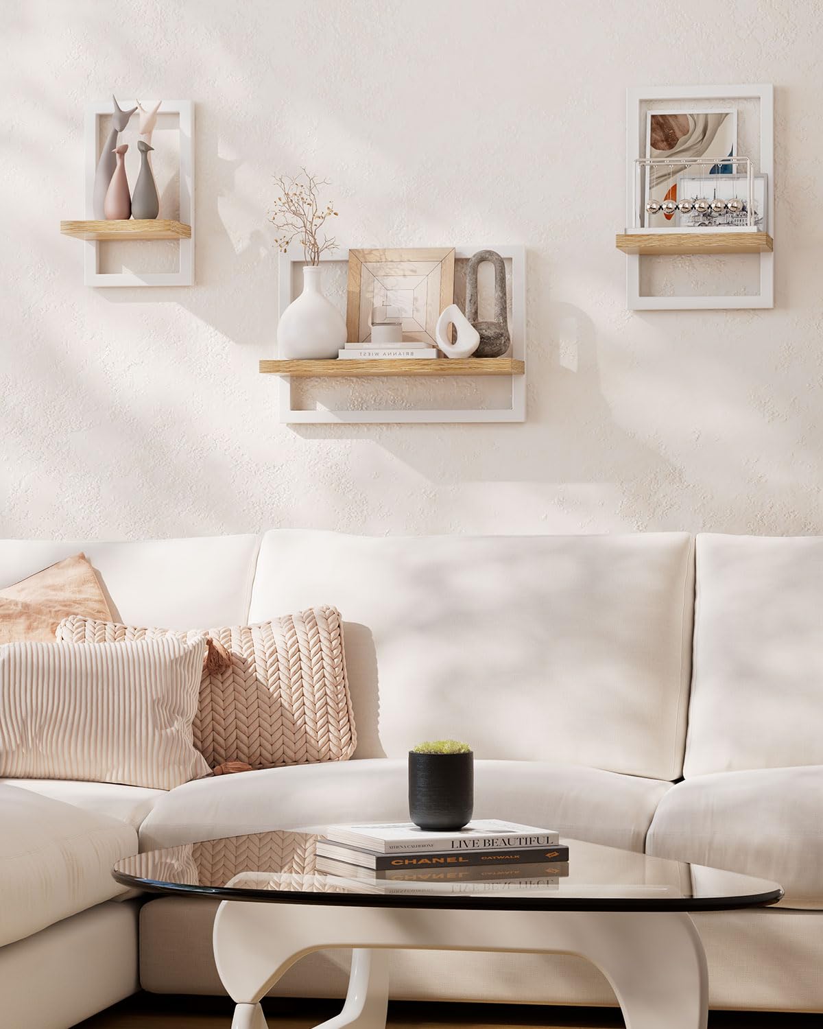 IBUYKE Floating Shelf Wall,Set of 3 Wall Shelves,Hanging Shelves for Wall Storage,Display Racks,Square Bookcase for Living Room Office - Image 2