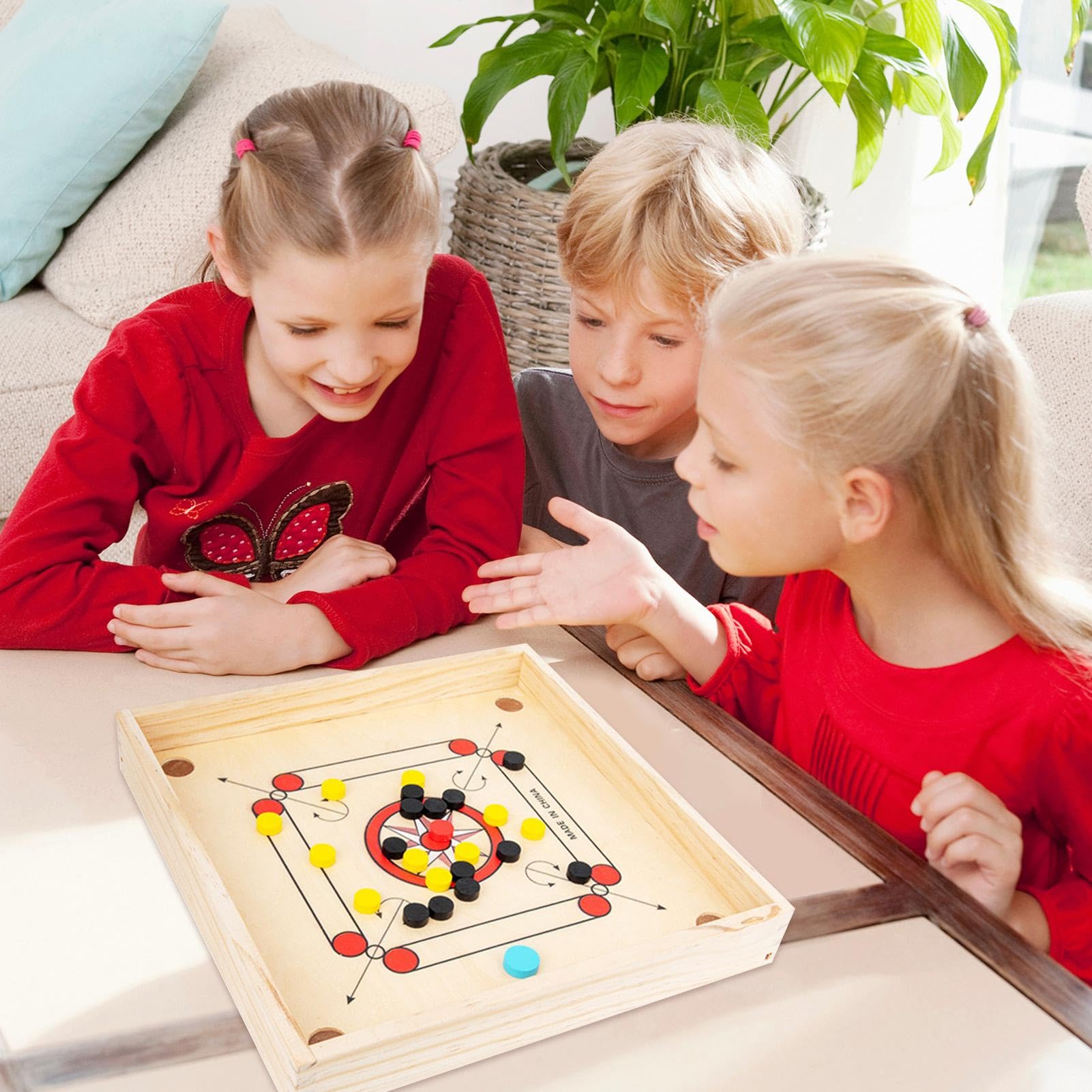 Carroms Game, Wooden Classic Strike Game, Coin-Included Set, 30.8cm/12.12inches, Portable Outside, Family Fun, Smooth Carroms Board for Indoor Entertainment