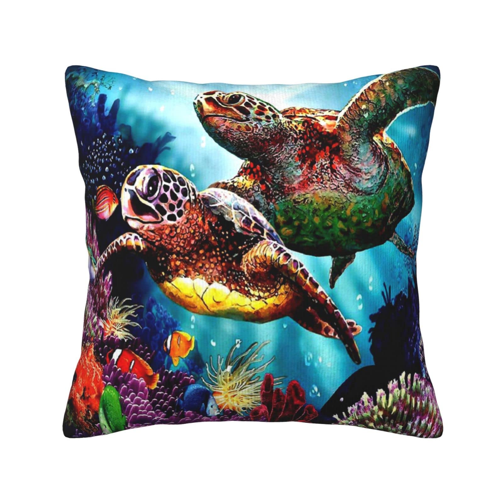 Housses de coussin carrées anti-plis velours côtelé imprimé tortue