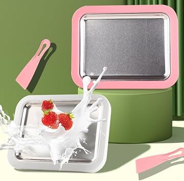 Ice Cream Roll Maker - DIY Instant Ice Cream Roller Pan with 2 Scrapers, Homemade Frozen Yogurt/Gelato/Sorbet Maker, Easy to Use & Clean for Home Kitchen (White)