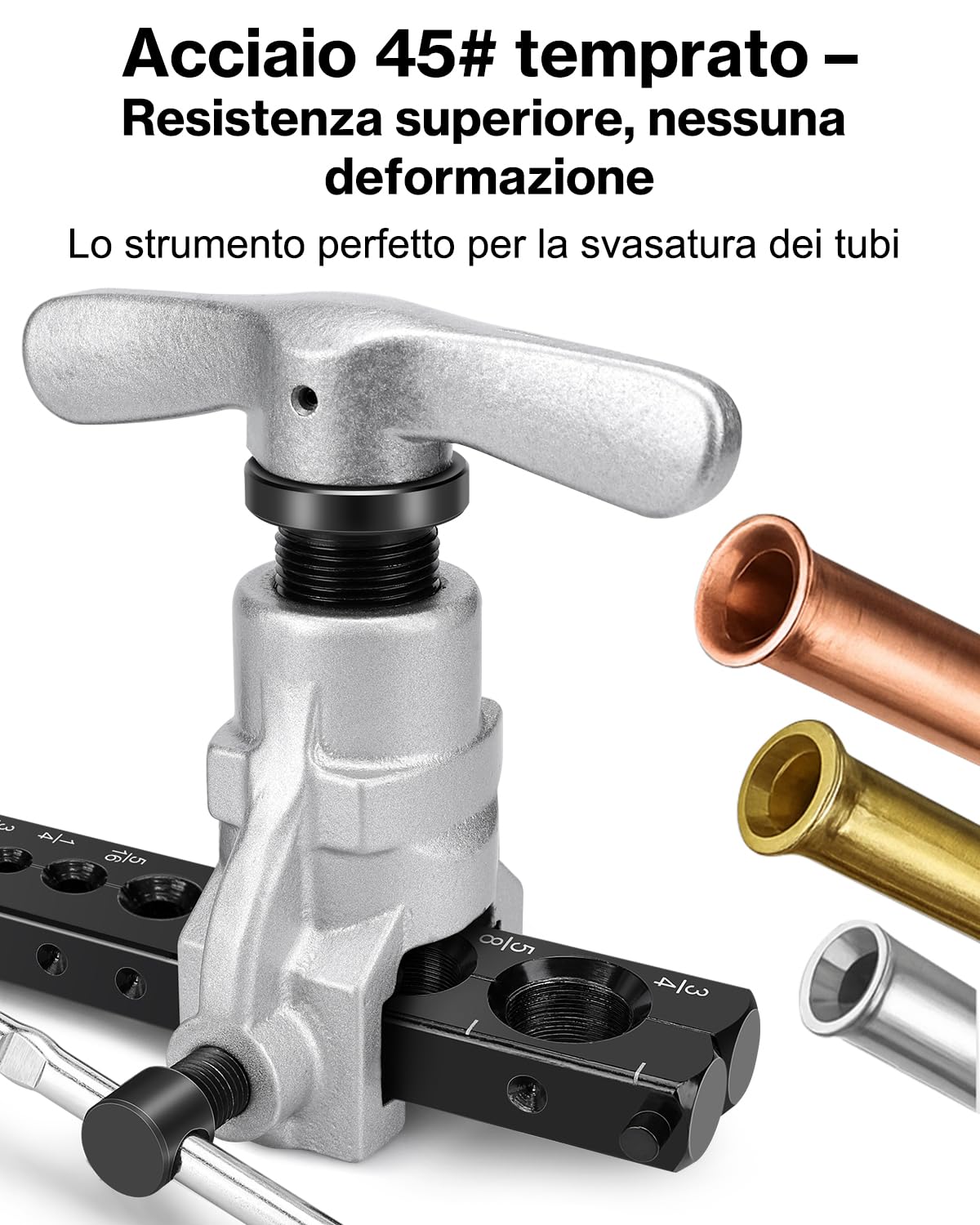 Cartellatrice per Tubi in Rame 3/16"-3/4" Svasatura 45° Acciaio 45# Manico a T Scorrevole