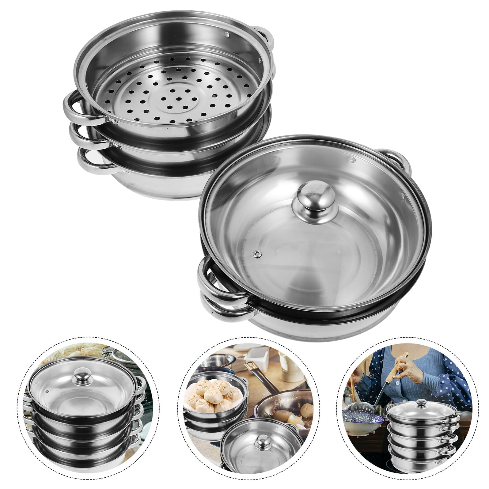 Pentola Vapore in Acciaio Resistente Strati da Pentola Multifunzione per Cucina Vapore e Zuppa Facile da Usare e Pulire per Cottura Versatile Quotidiana
