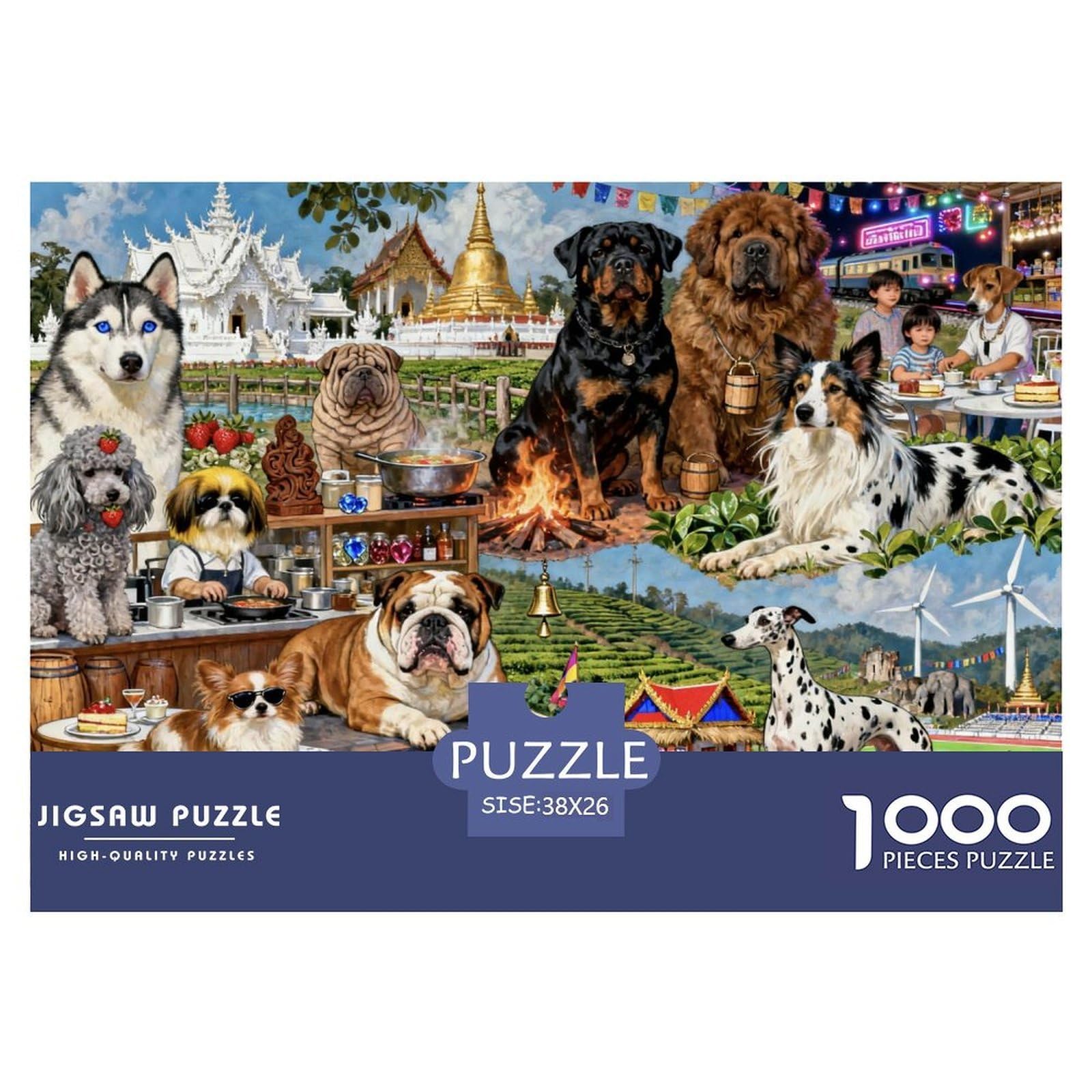 Dogs in Thailand Wooden Jigsaw Puzzle Waterproof 1000 Piece Puzzles for Adults Colourful Challenging Games — image 1