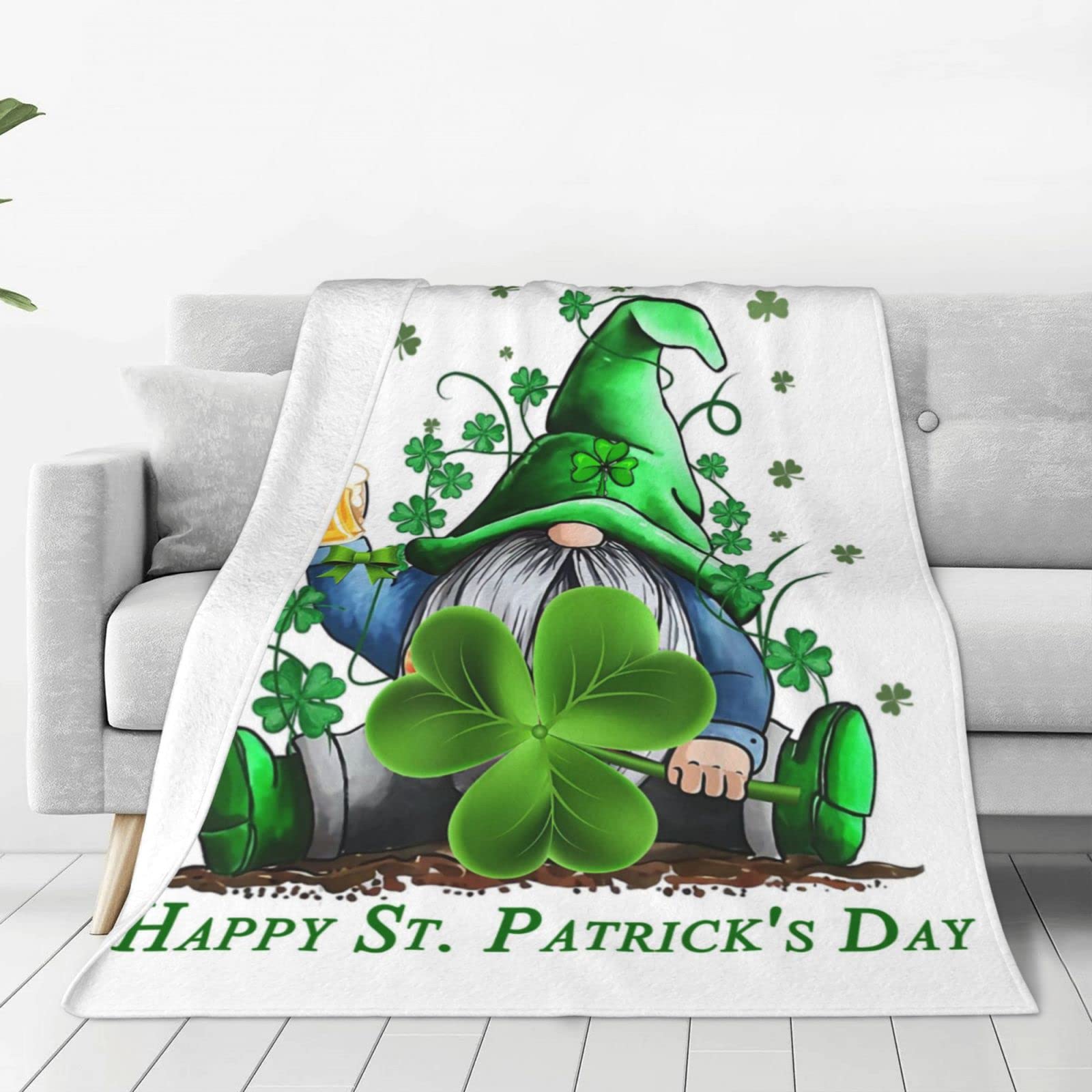 Lsjuee Throw Blanket Happy St. Patrick's Day Warm Cozy Soft Lightweight Flannel Fleece Blanket for Bedroom Sofa Room Home Decorative Fuzzy Blanket 40"x30"