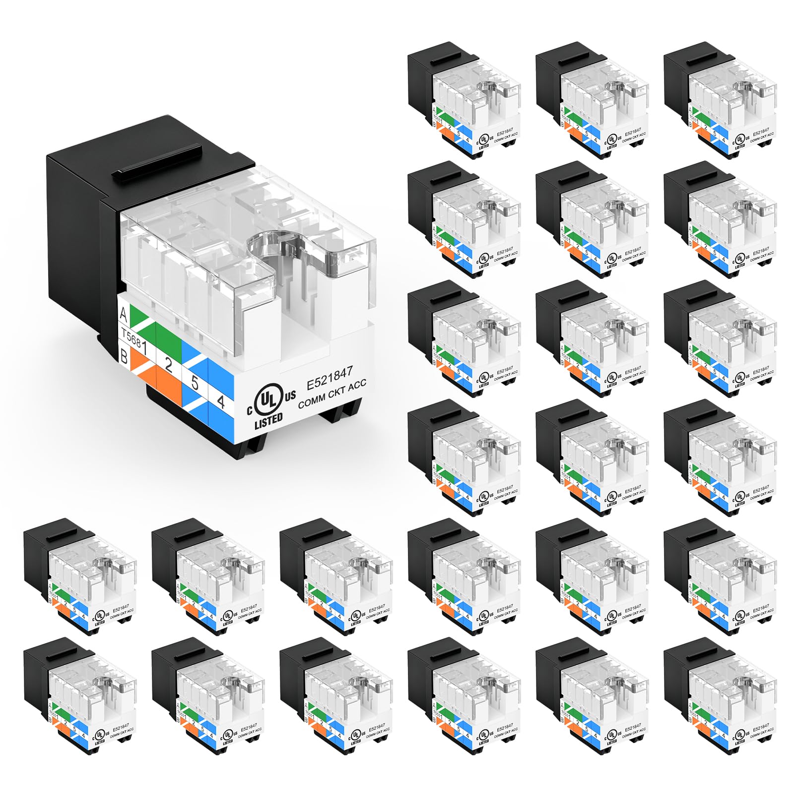 VCE UL Listed Cat6 Keystone Jacks 10Gbps 25-Pack, Blue — Amazon image 11
