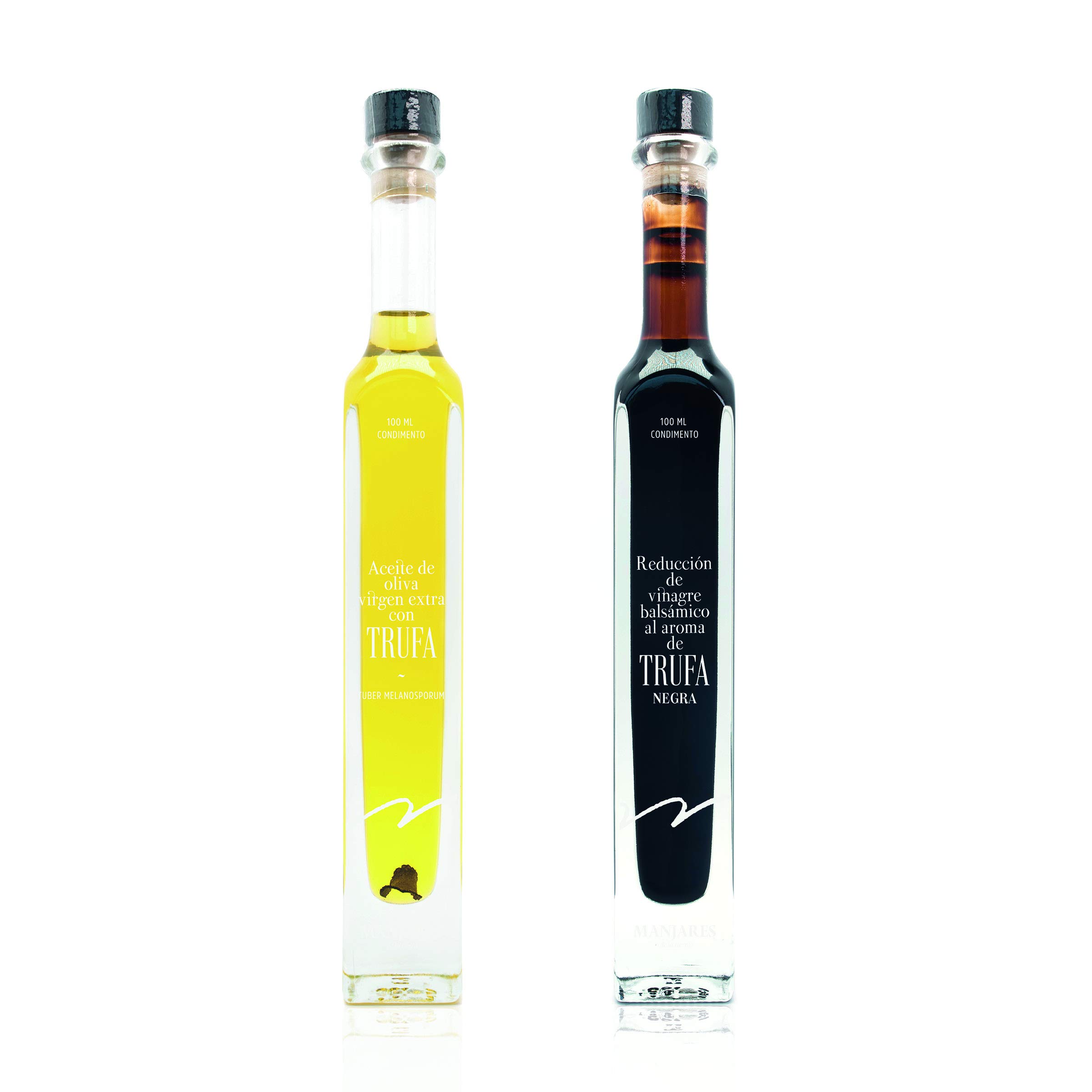 Estuche Regalo con Aceite de Oliva Virgen Extra y Reducción de Vinagre Balsámico con Trufa Negra Tuber Melanosporum ( Dos botellas -100 ml )
