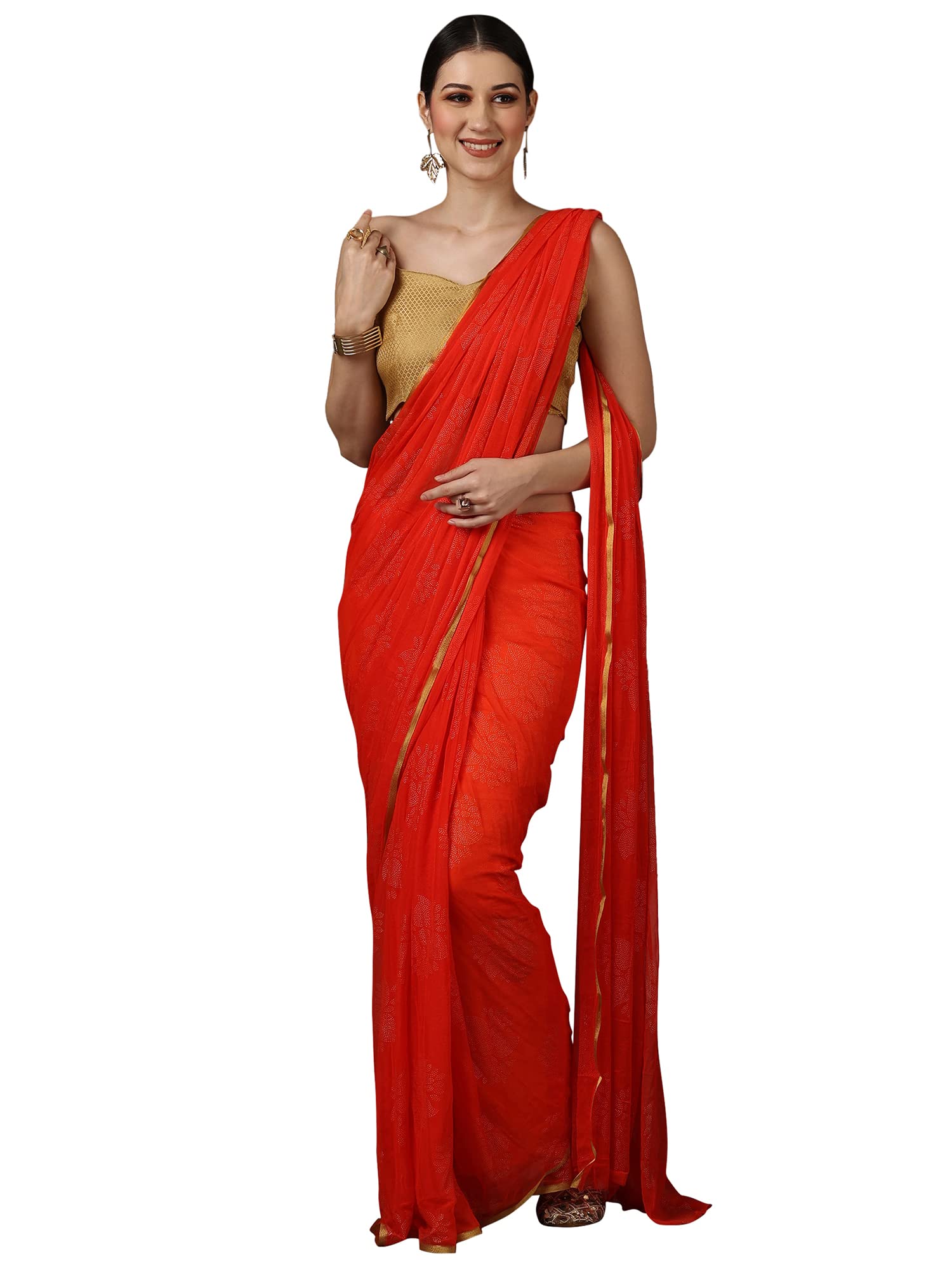 Women's Floral Chiffon Embellished Zari Border Saree With Unstitched Blouse Piece | Stylish Chiffon Solid Saree | Latest Chiffon Saree with Blouse Piece (DOLY2601_WBG_Parent)-image-27