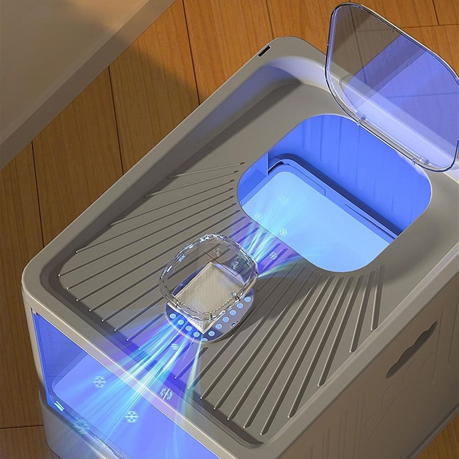 Litterbox Cat Litter Box with Handy Litter Scoop, Large Top Entry Anti-Splashing Litter Box with Lid, Enclosed Plastic Cat Litter Box, Drawer Type Cat Toilet Cat Litter Tray(Gris)