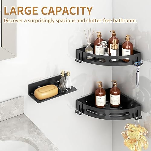 Miniatura 3 de JUYSON Estante esquinero de ducha para ducha interior, sin taladrar, organizador de acero inoxidable para baño con soporte para jabón, adhesivo de 2