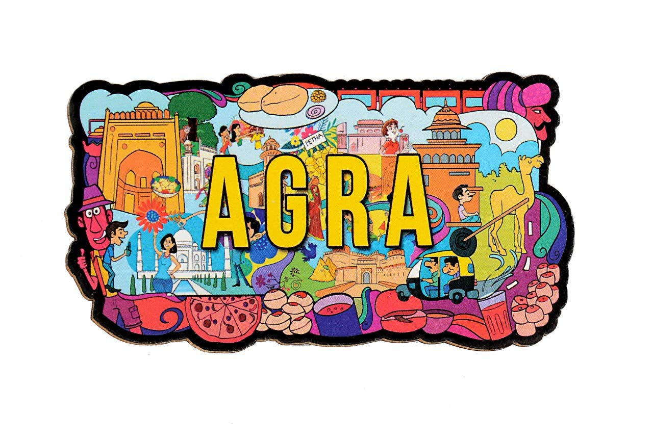 SkyWalker MDF Agra India Souvenir Wooden Fridge Magnet (Multicolour)