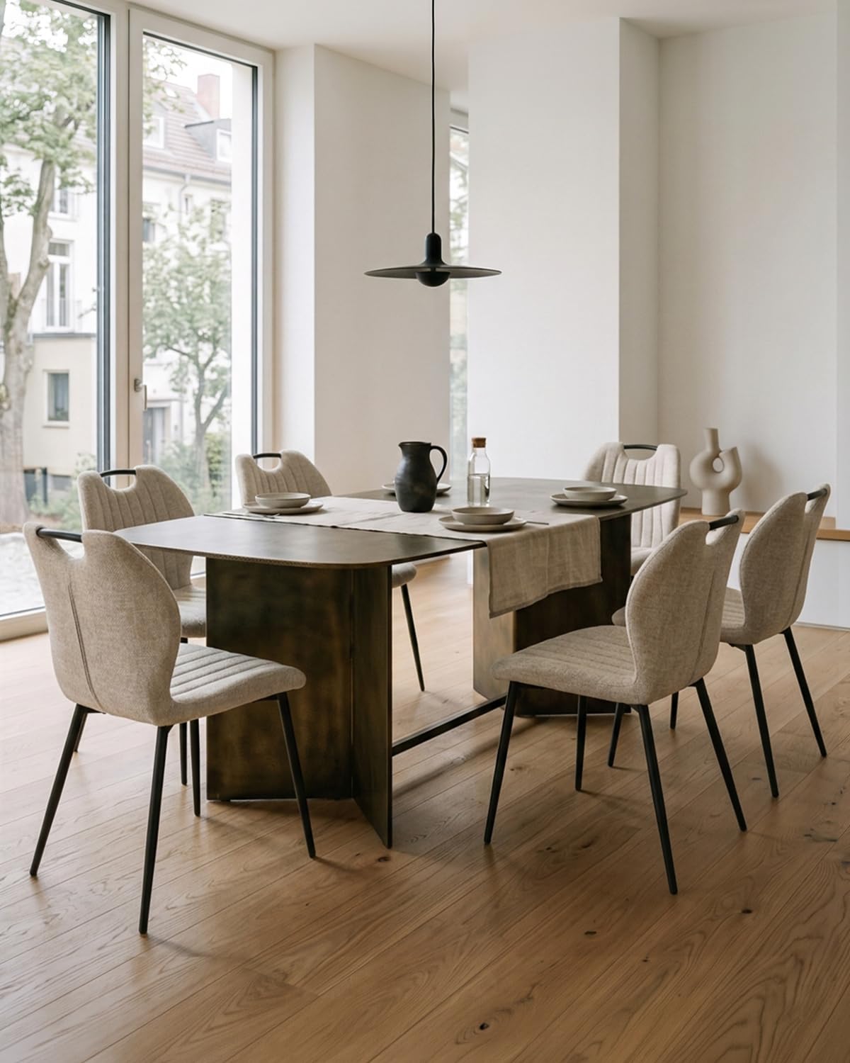JIJIAN Esszimmerstühle 6er Set mit Leinenstoff und Metallbeinen, Haferbeige