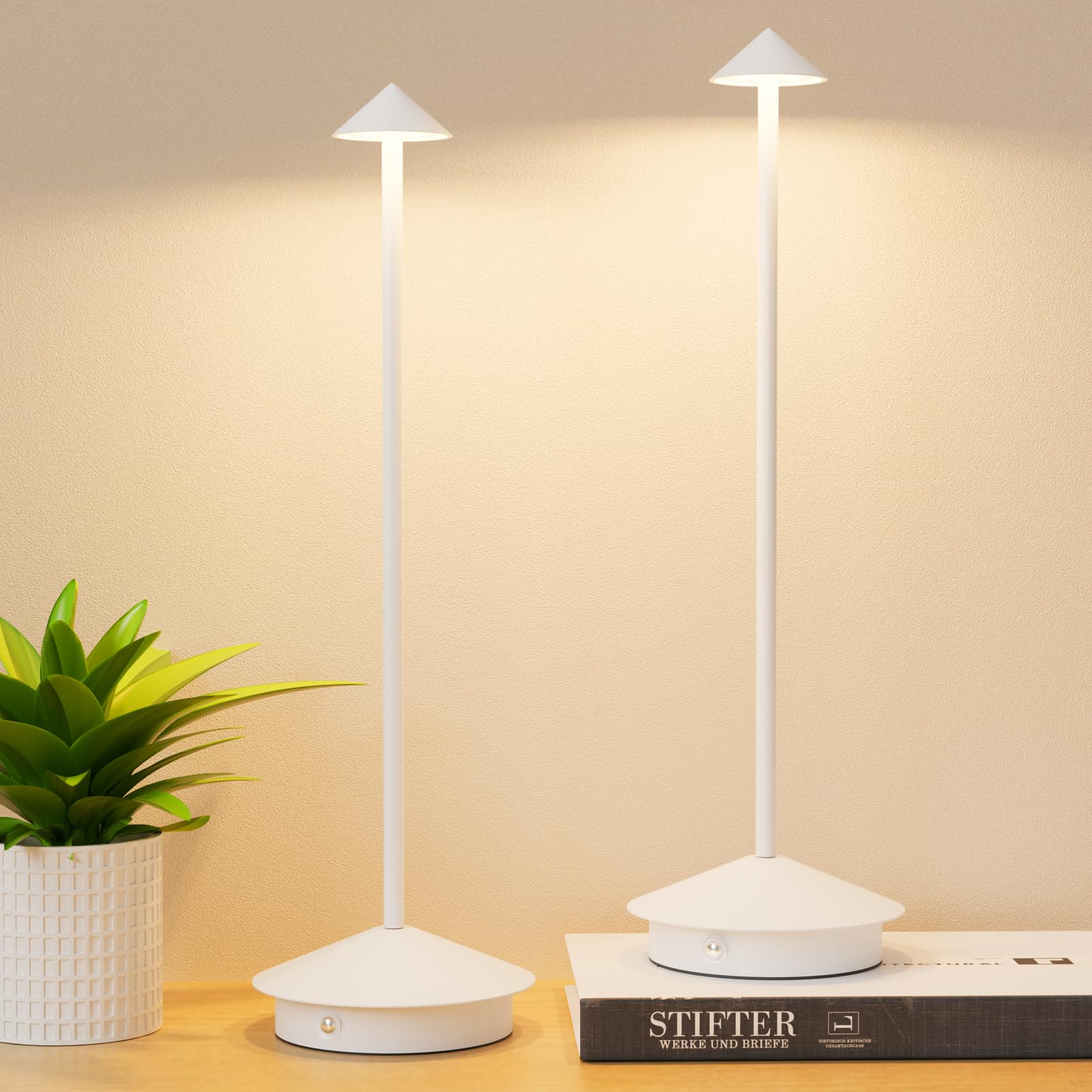 Aoceley 2-Pack 6000mAh Rechargeable Led Table Lamp Cordless,3000K-6000K Stepless Dimming Touch Lamps with Memory Function,IP54 Waterproof Aluminum Table Light for Outdoor/Bars/Restaurant/Patio(White) — image 1