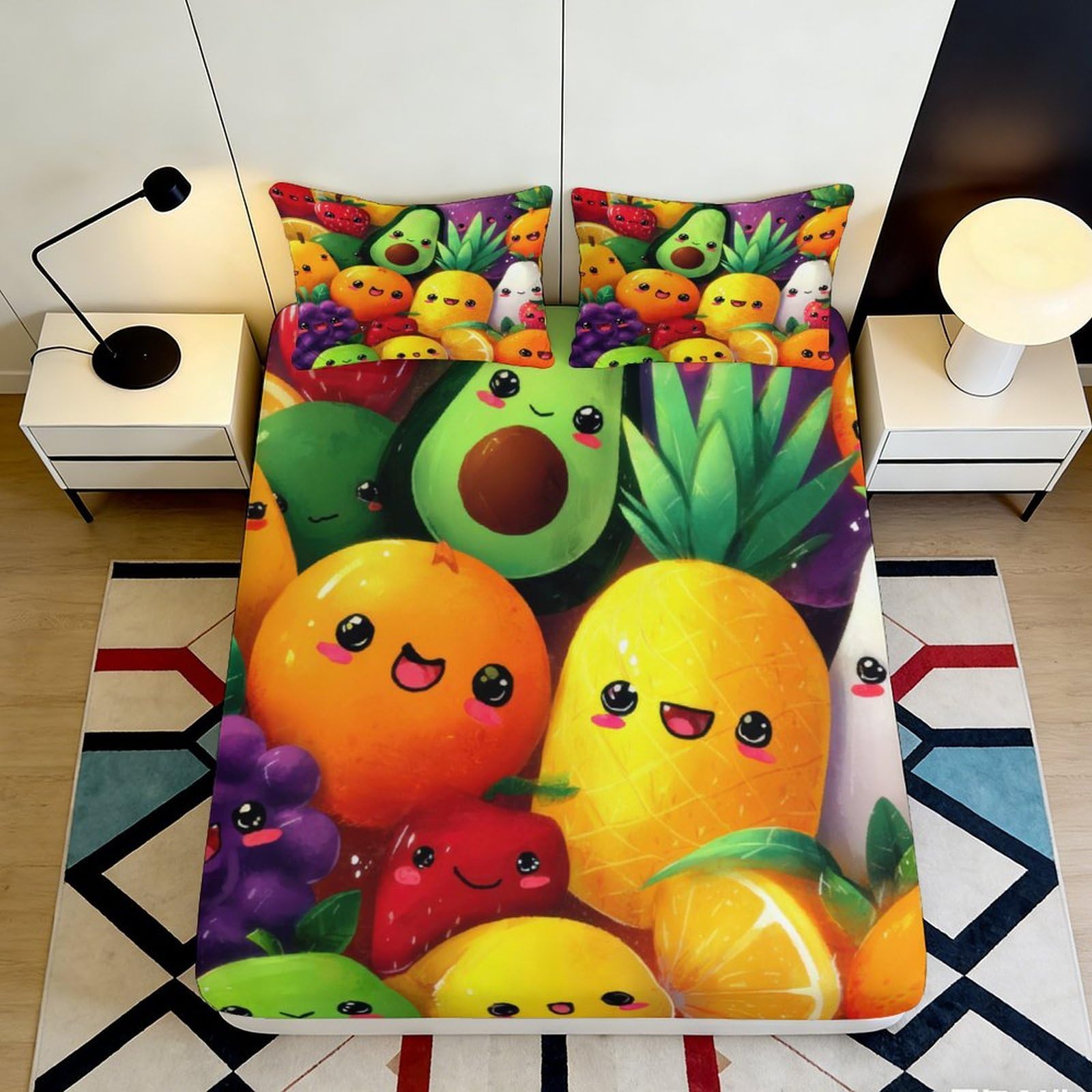 3D Printed Cute Fruit Fitted Sheet Microfiber Bedroom Decor Vibrant Cartoon Pineapple Mattress Cover for Home Dorm 90x200x25cm