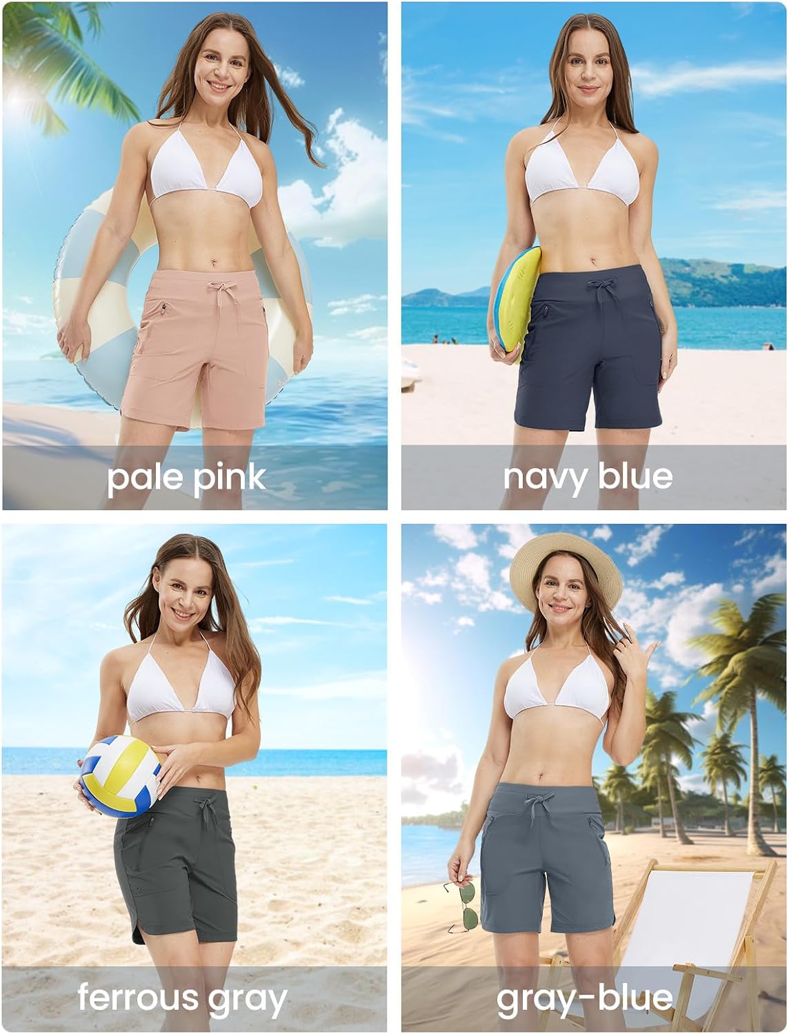 TBMPOY Women's Board Shorts 7" High Waisted Swim Beach Quick Dry Shorts with Zipper Pockets Water Liner Bathing Bottom