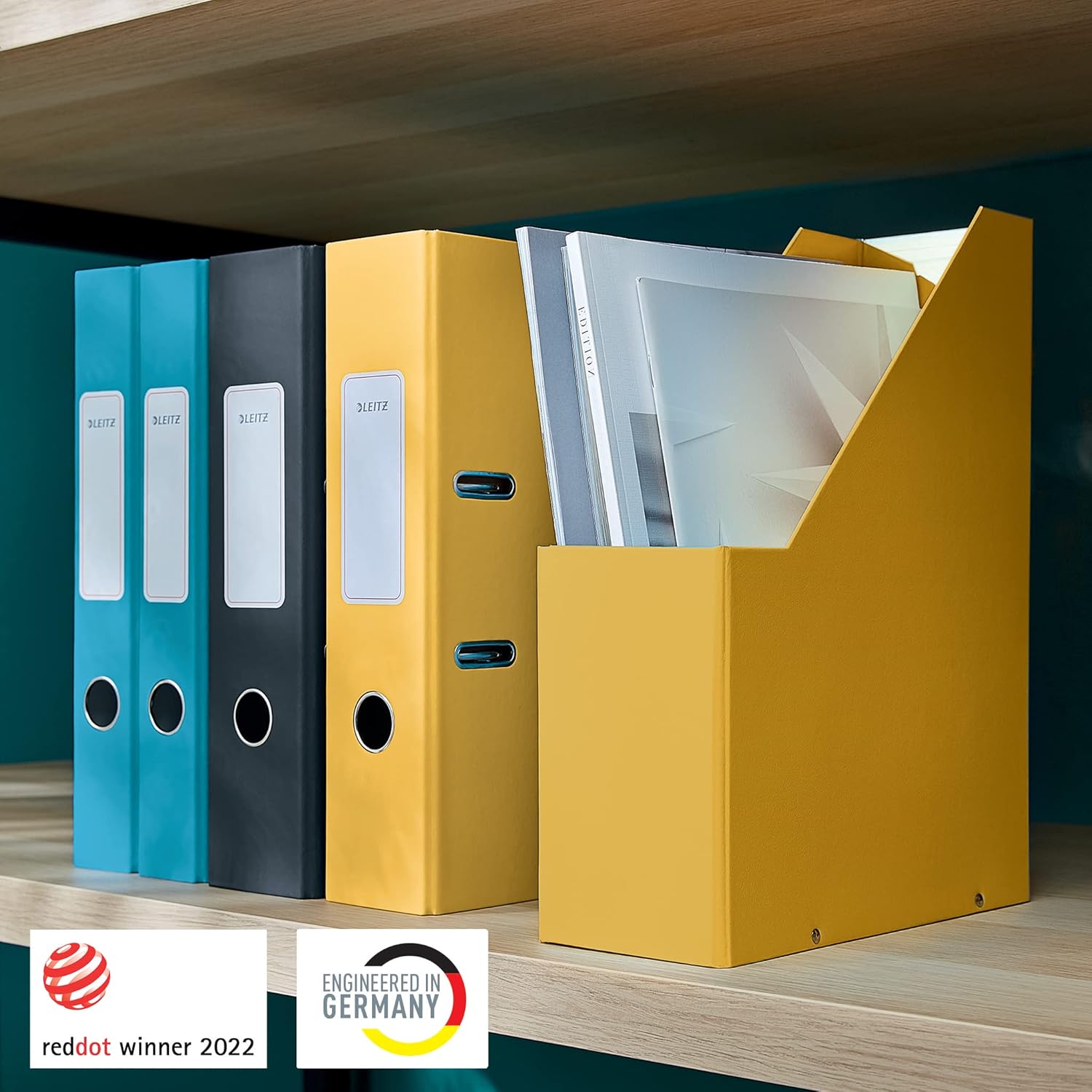 Leitz Click & Store Magazine File, Cardboard Desk Storage Solution for Home/Office, A4 Paper Holder, Storage Organiser for Files & Folders, Cosy Range, Warm Yellow, 53560019