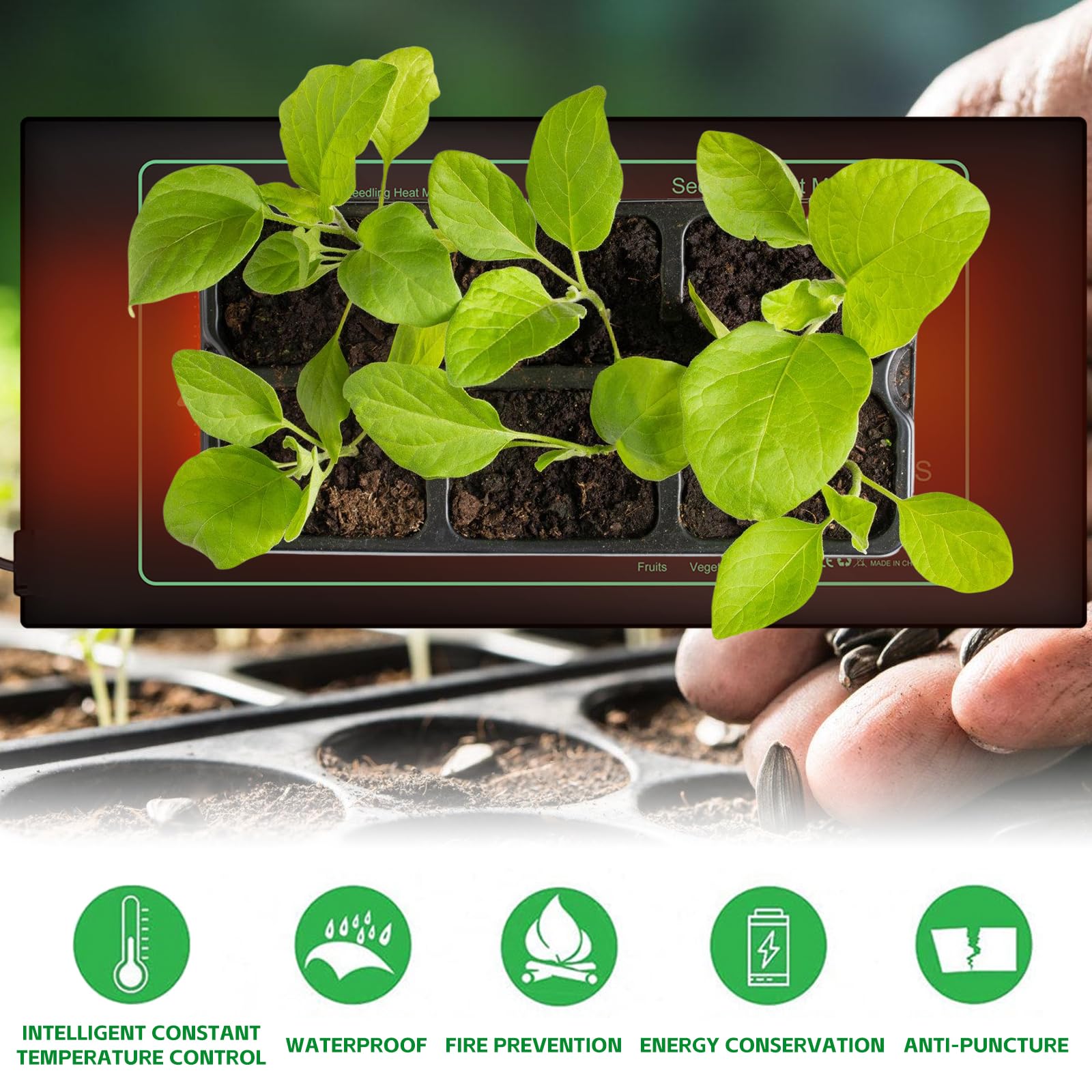 PORFOYO 2 Pièces Tapis Chauffant pour Plantes, 21W Tapis Chauffant pour Semis, Tapis Chauffant Plante, Coussin Chauffant pour Serrepour Semis, Germination, Reptile, 25cmx52.5cm