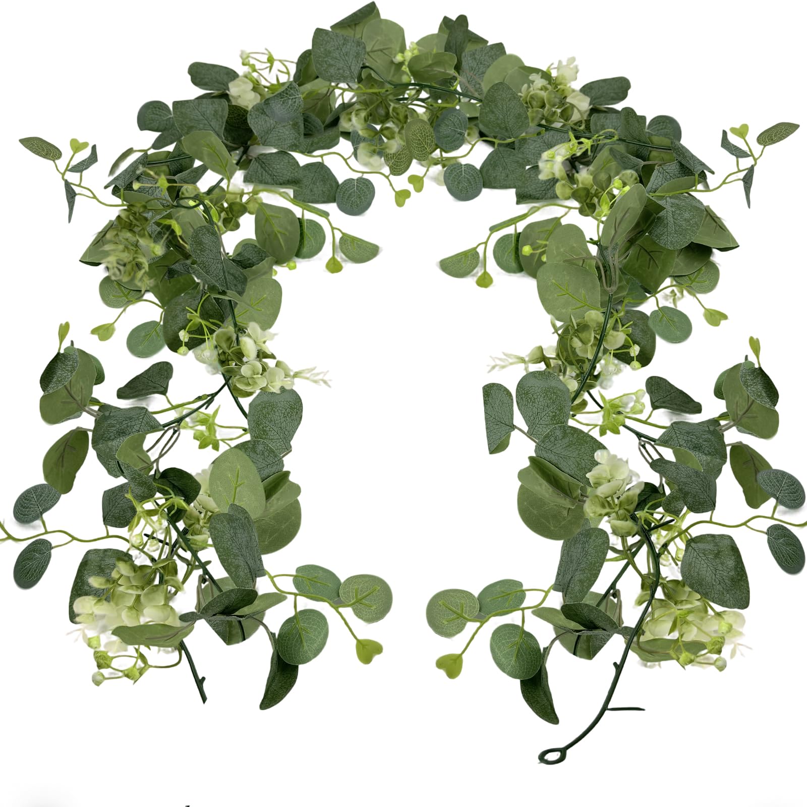 CoolCrafts 2 Pcs Artificial Eucalyptus Garland 5.9 Ft Faux Hanging Eucalyptus Leaves Vines with Flowers for Home Wedding Party Wall Decoration