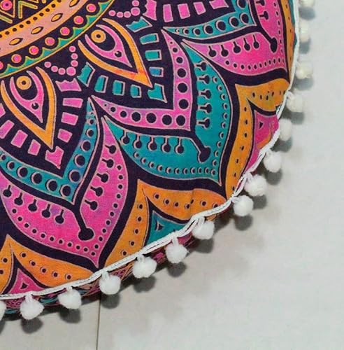 Miniatura 5 de CRAFT KALA Almohada redonda bohemia con mandala, meditación, india, para sala de estar, yoga, decoración del hogar, dormitorio, balcón, jardín,