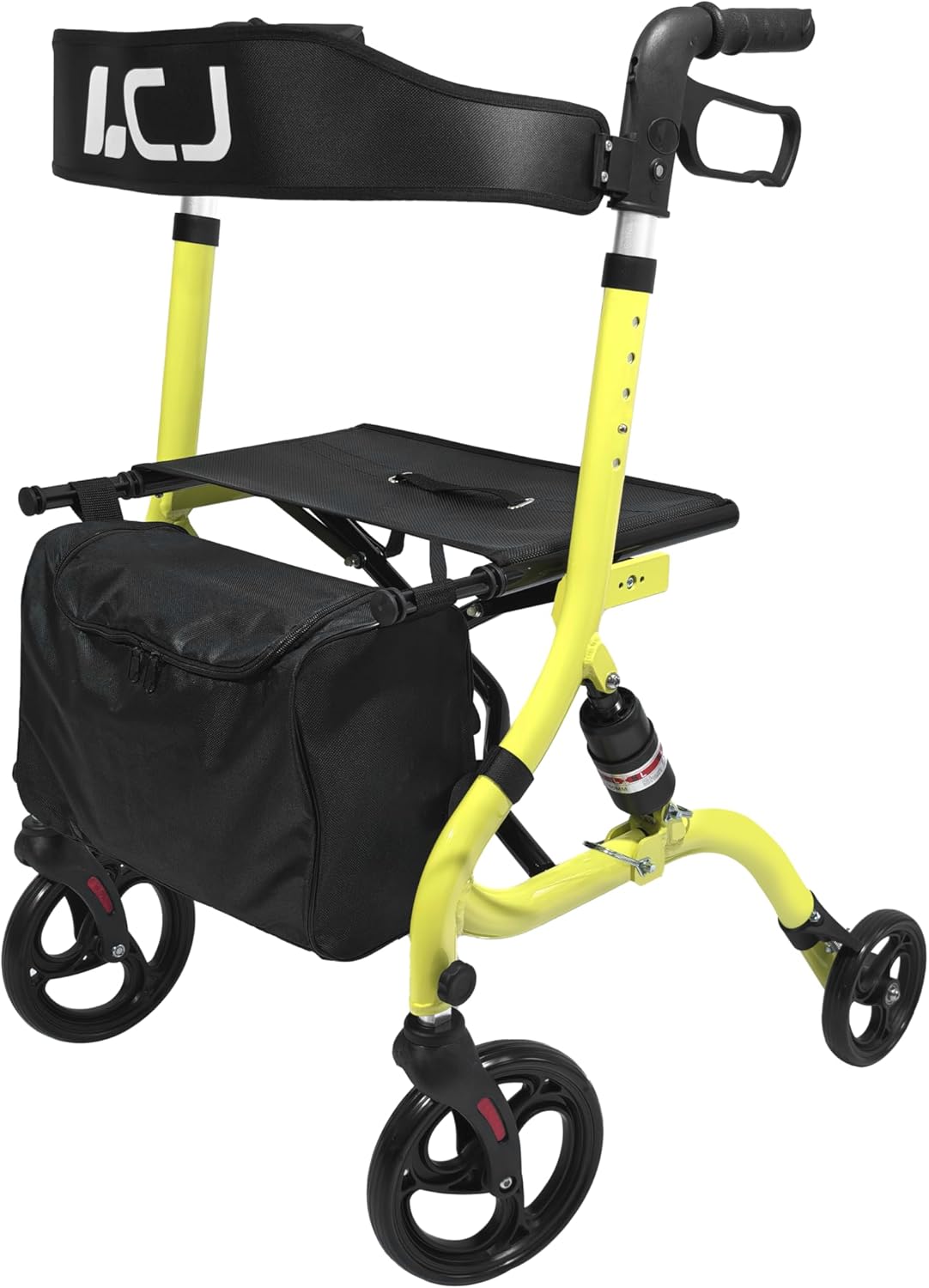 Walker for Seniors,Foldable Walker with Seat,8-inch Front Wheel,6-inch Rear Wheel,Height-Adjustable Seat,Equipped with Shopping Bag,for Elderly,Supports up to 300 lbs(Yellow-Shock-Absorbing Design)