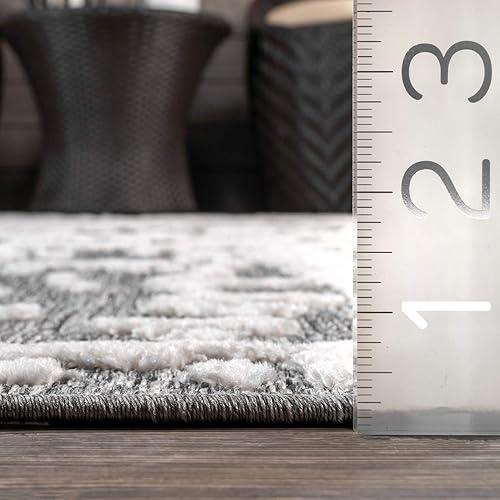 Miniatura 2 de nuLOOM Adley - Alfombra texturizada Abstract Lines para interiores y exteriores, 6 pies 7 pulgadas x 9 pies, color gris