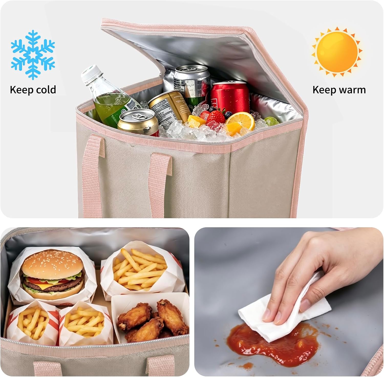 PoVwlty Rubber Beach Tote Bag with Insulated Cooler Bag, Waterproof Sandproof Pool Bag for Beach, Travel- Perfect for Summer
