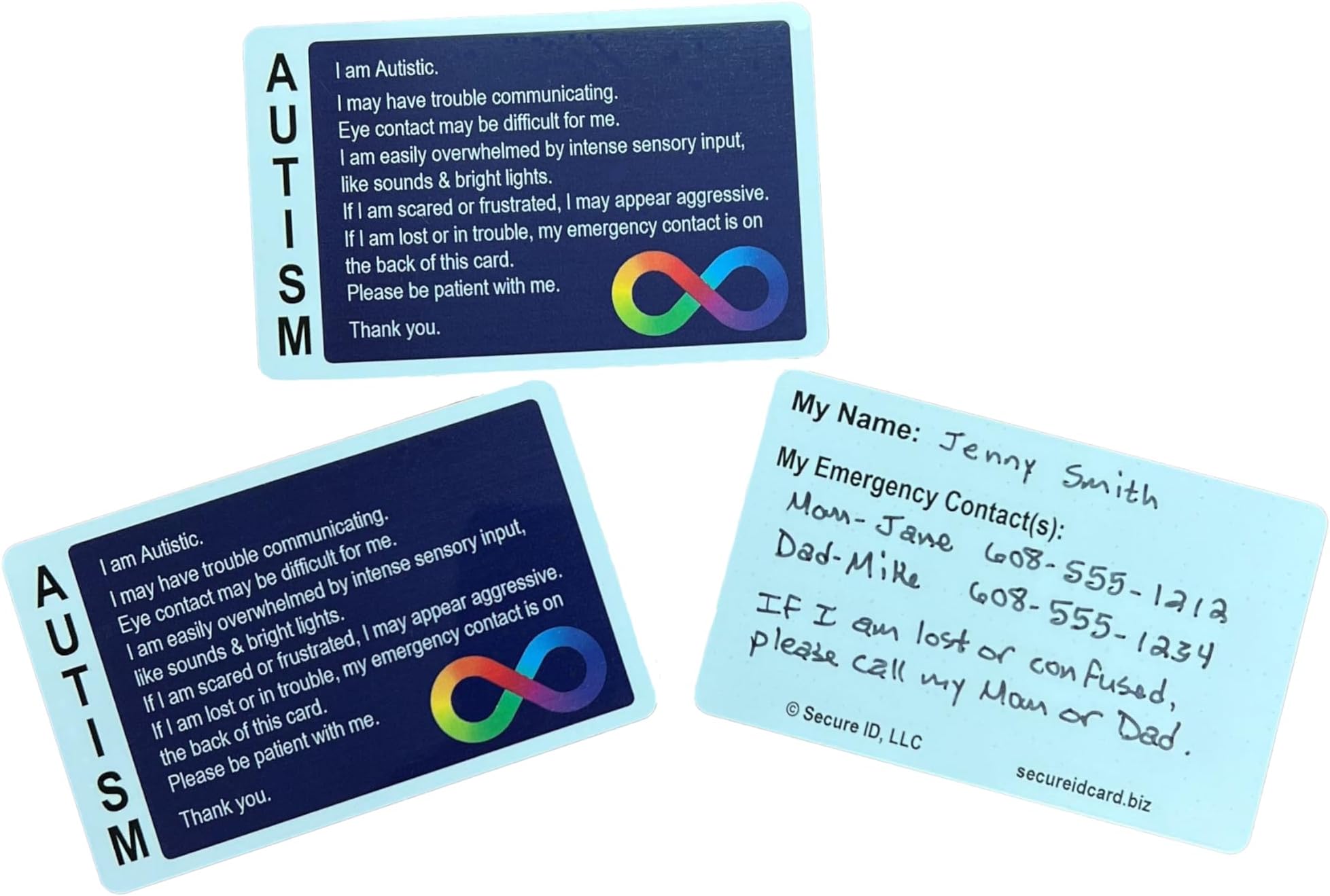 Secure ID, LLC Autism Alert Card - ADHD Awareness Cards Infinity - Write on Cards 3 Pack ID Autism Card Autism ID