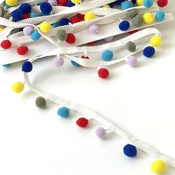 Colorful Pom Pom Trim - 1 Inch Width - 10 Yards per Pack - Ideal for Crafting and Sewing Projects
