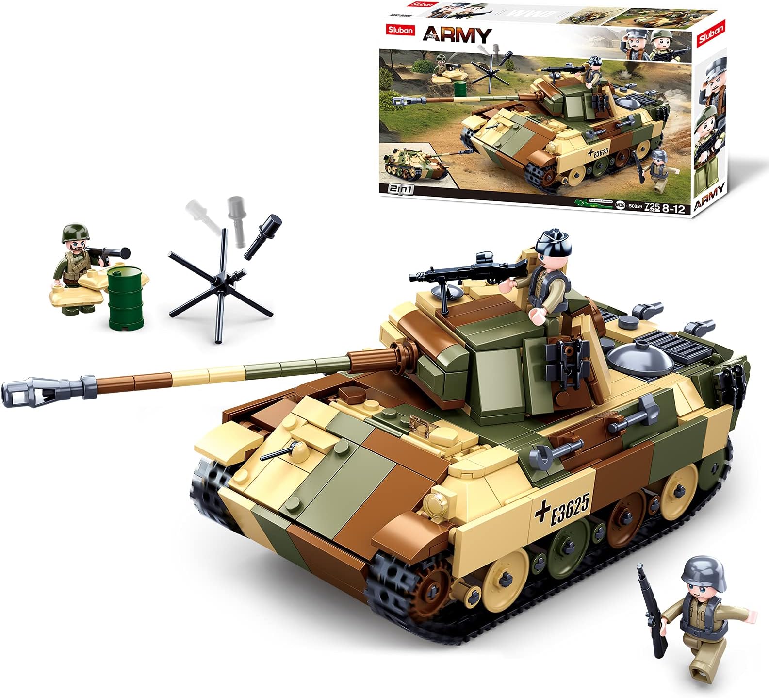 SlubanWWII-Medium Tank Building Blocks Toy, Panther Tank/Jagdpanther 2 in 1 Educational Learning Construction Toys Set for Kids Boys Grils Ages 6 and up (725 pcs)