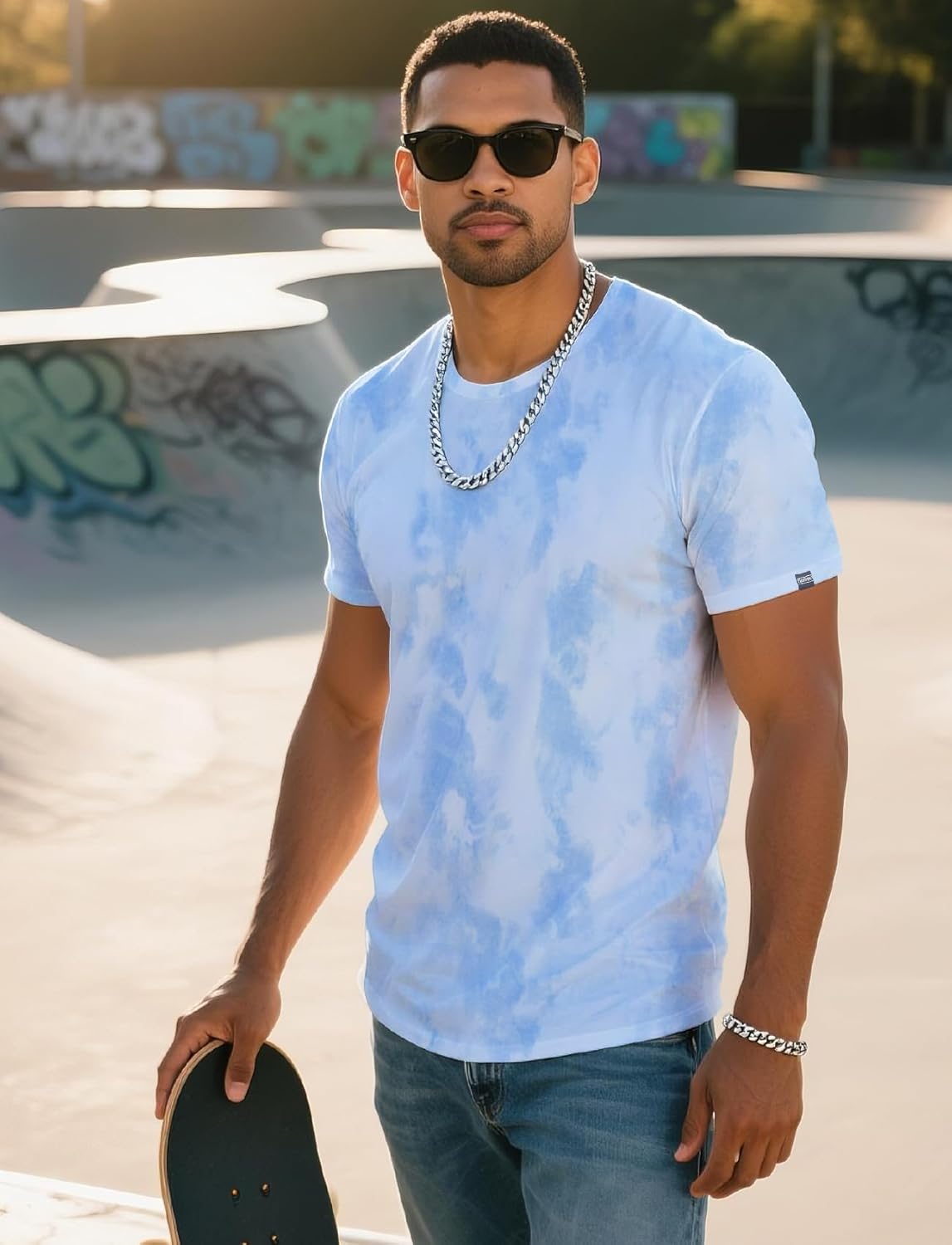 Mens Crew Neck T Shirts - Lightweight Short Sleeve Fresh Fashion Print Hipster T-Shirt Tie-Dye - Image 3