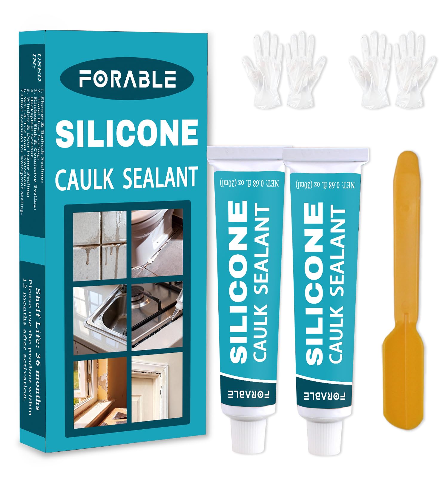 Silicone Caulk Clear Silicone Sealant Waterproof Stronger Adhesion for Kitchen & Bathroom, Window, Door 20ml * 2 Pack