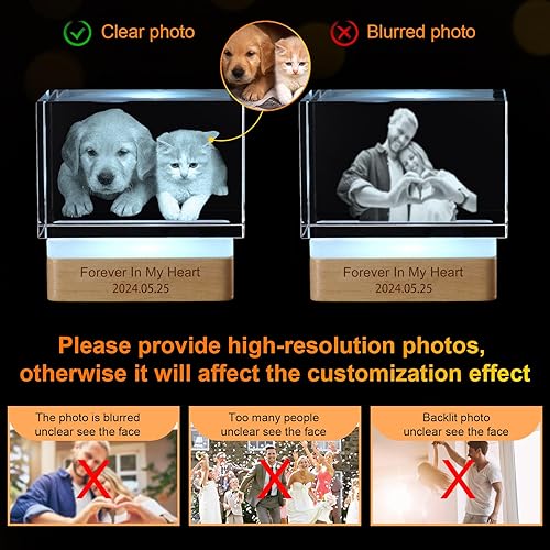 Miniatura 7 de Foto personalizada en cristal 3D, marcos de fotos de cristal personalizables, regalos personalizados con tu propia foto, aniversario de boda,