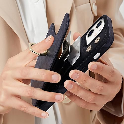 Miniatura 3 de Elteker Funda tipo cartera para iPhone 11 con soporte para tarjetas, soporte de anillo giratorio de 360, bloqueo RFID, funda de piel a prueba de