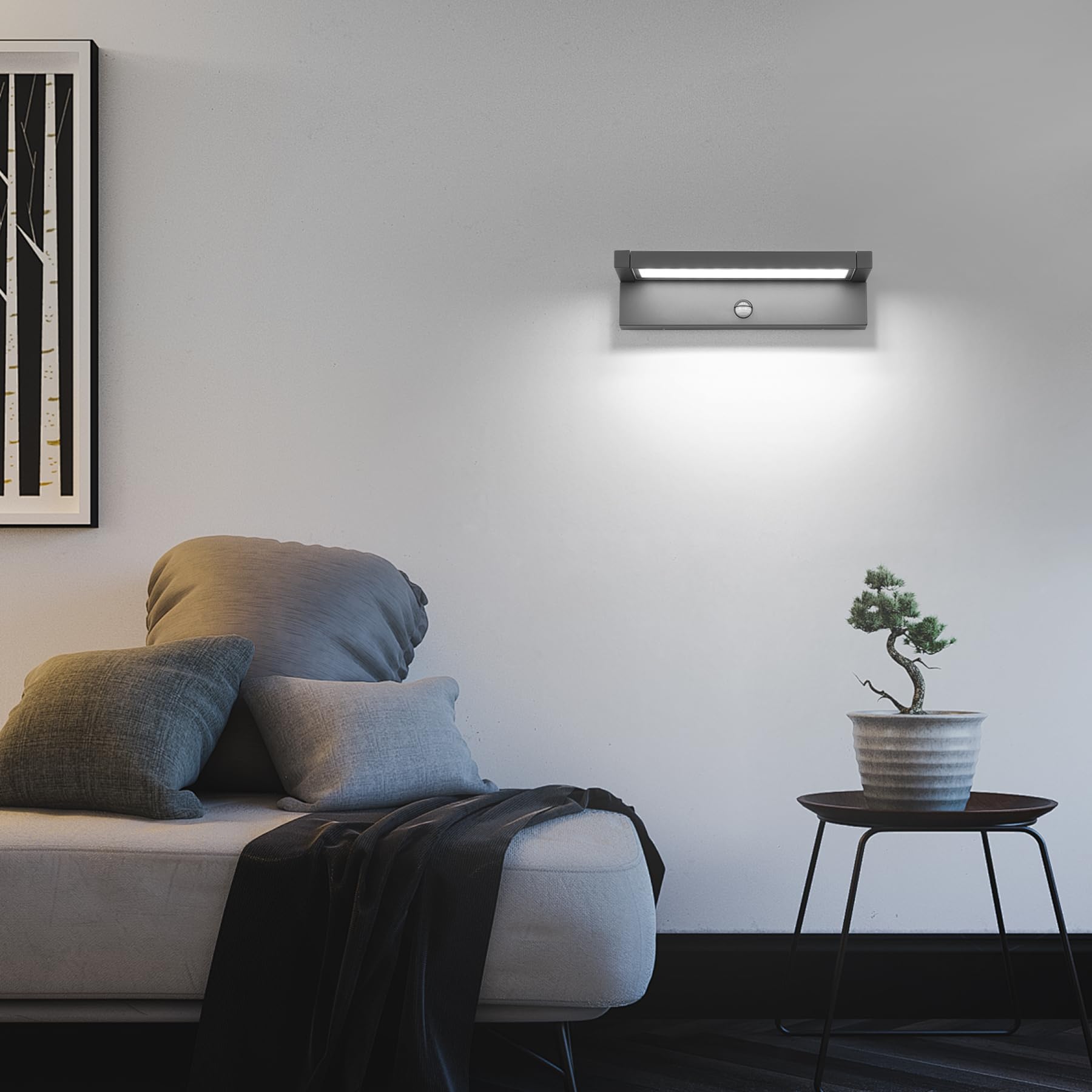 KUKAK LED 36W Applique Murale avec Détecteur de Mouvement,6500K,Gris Foncé