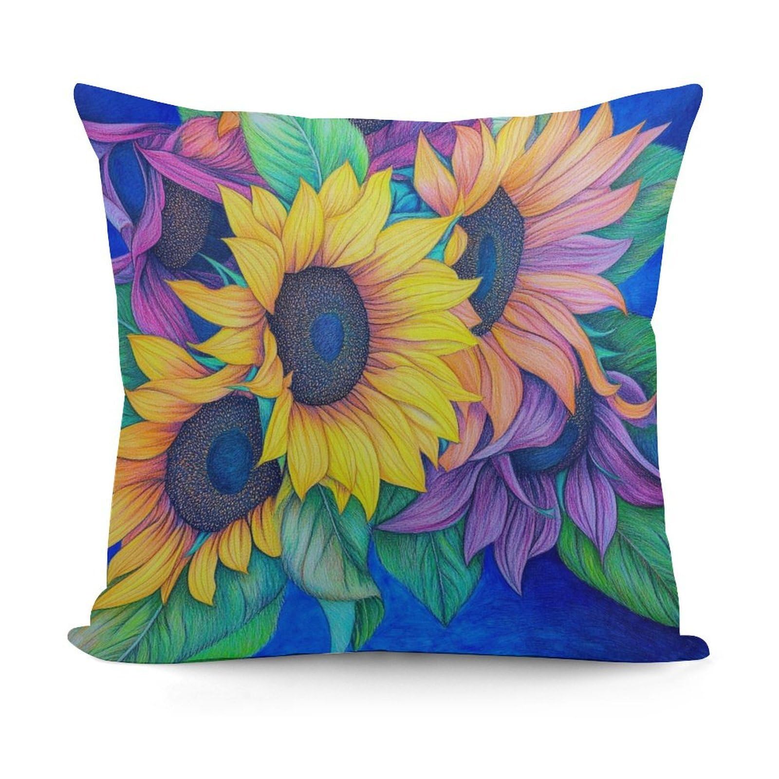 Smazdfxx Picture(676) Pattern Decorative Cushion Covers Soft Colorful Sunflower Plush Pillow Cover For Sofa Bedroom Pillow Shell