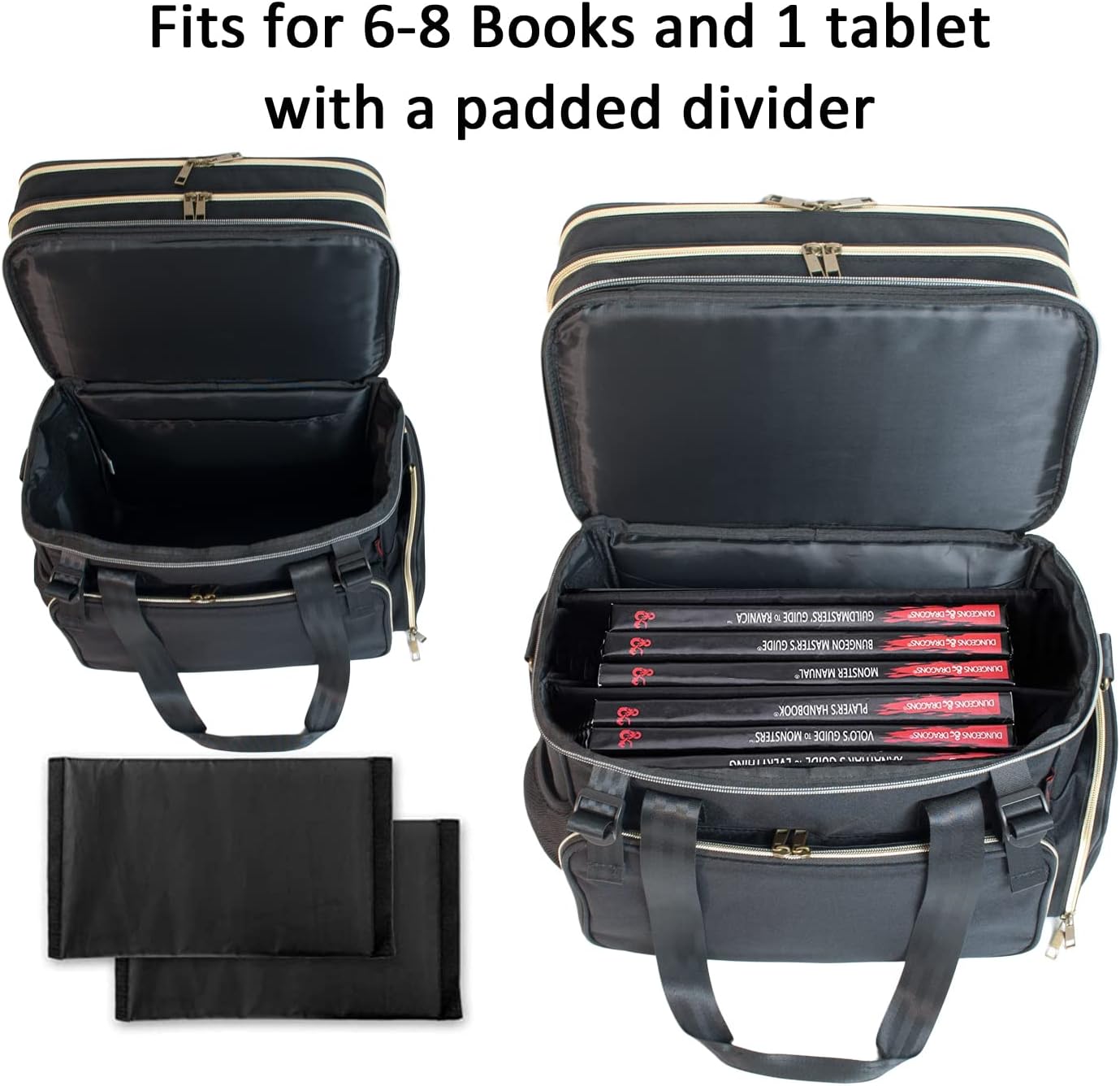 BoardGame, RPG Storage Travel Bag – Fits 44 Miniatures, 6-8 Books, Battle Map Holder, Dice & Token Pockets – Black