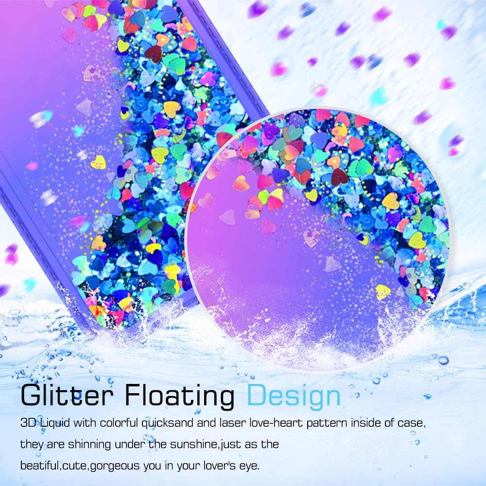 LeYi Compatible with Galaxy A10e Case (Not fit Galaxy A10) with Tempered Glass Screen Protector for Girls Women, Glitter Clear Phone Case for Samsung Galaxy A10e, Purple/Blue