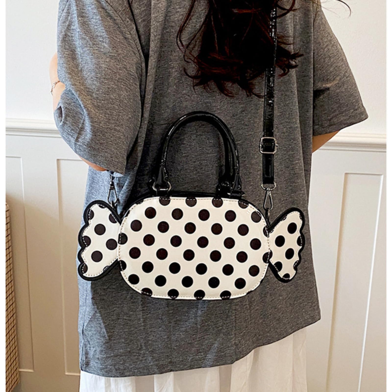 Borsa Elegante A Tracolla da Donna Pois Mano E di Grande capacità-Bianco