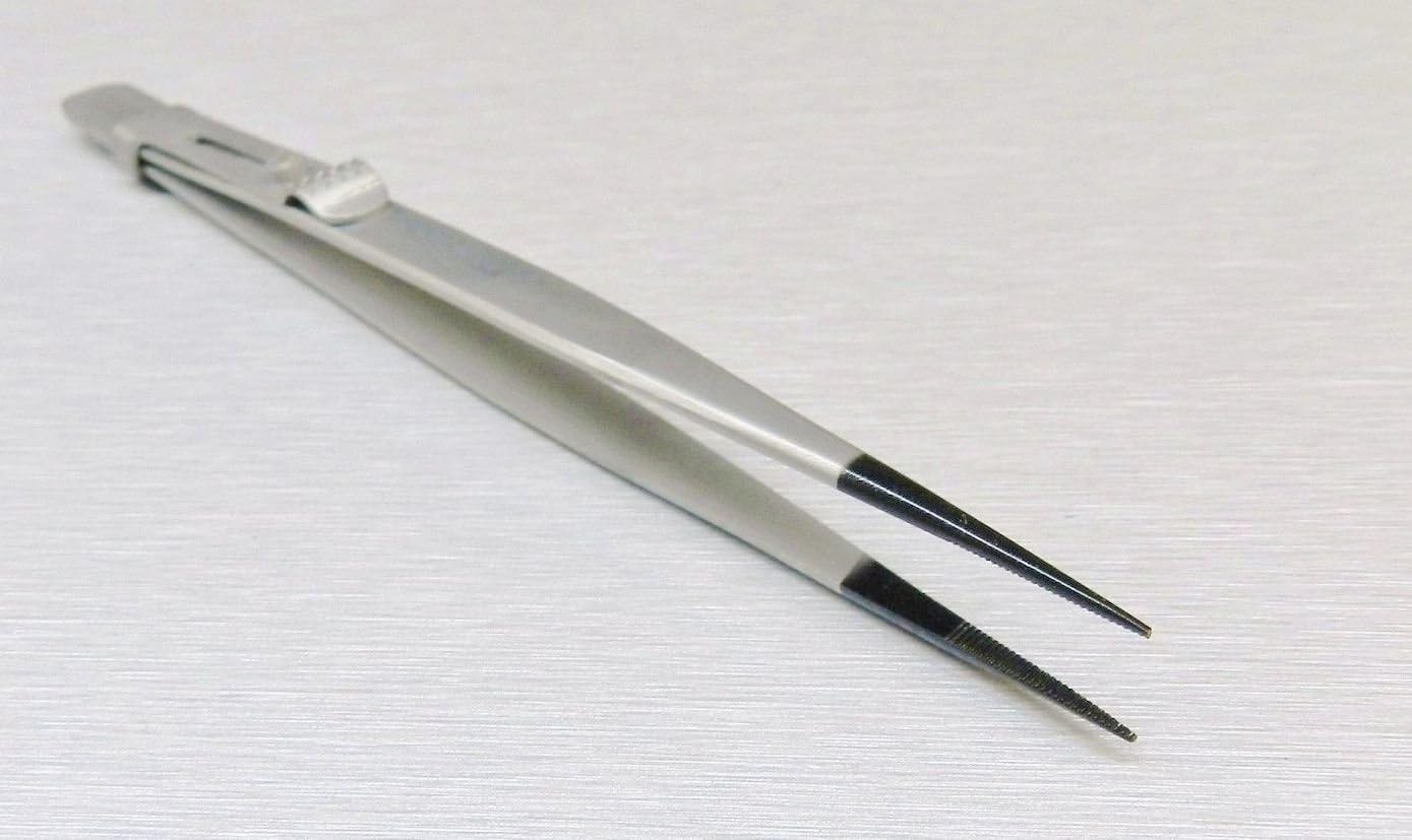 Tweezers Fine Tip Epoxy Coated Tips Slide Lock 6-1/4" Stainless For Diamonds Gem