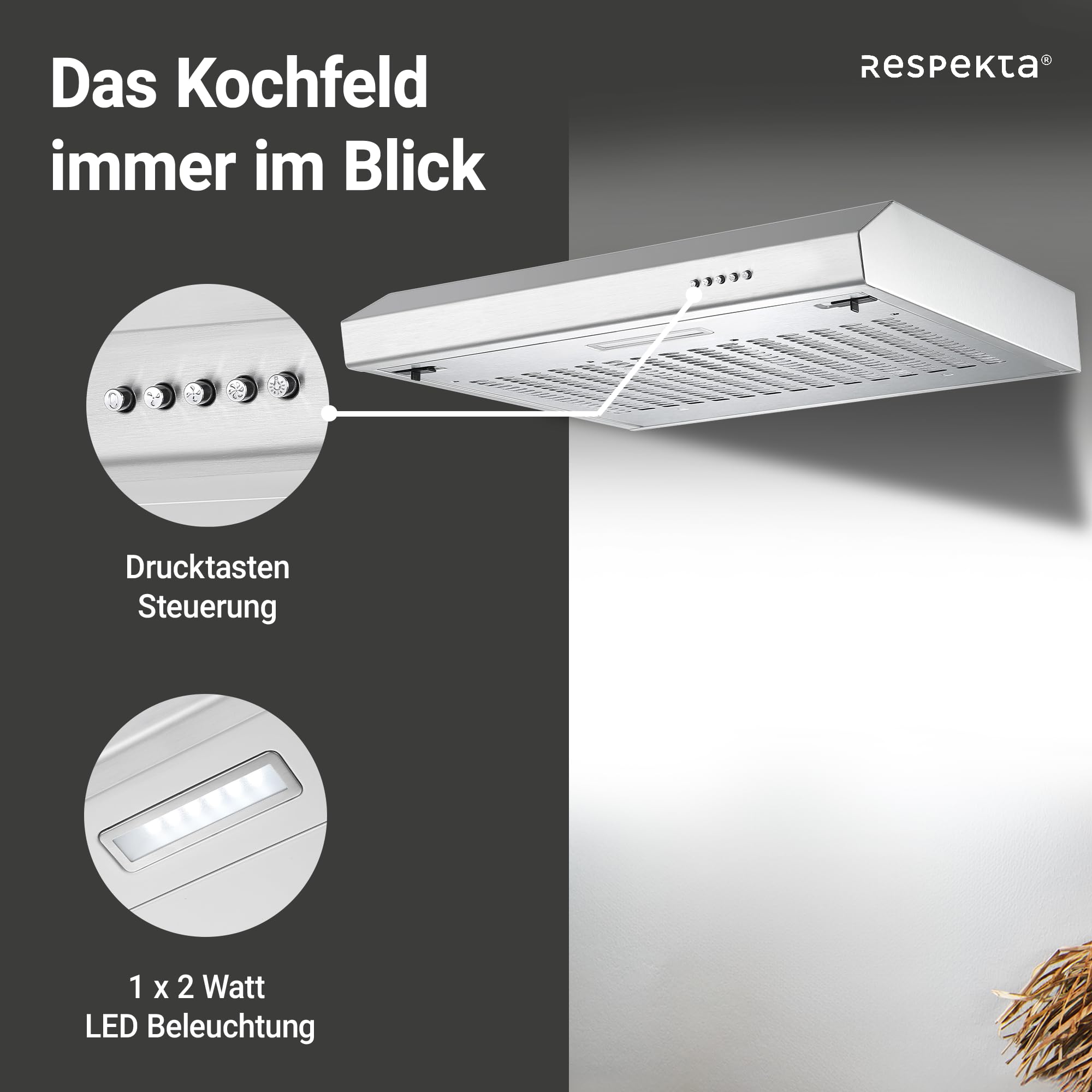 Respekta Sina Unterbauhaube Dunstabzugshaube 50 cm Edelstahl CH500IX-19 Energieeffizienzklasse A+