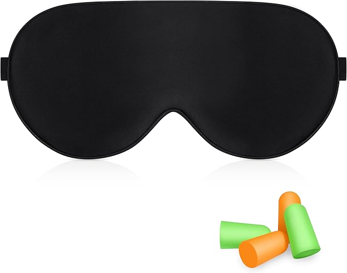Gritin silk sleep mask adjustable strap ear plugs