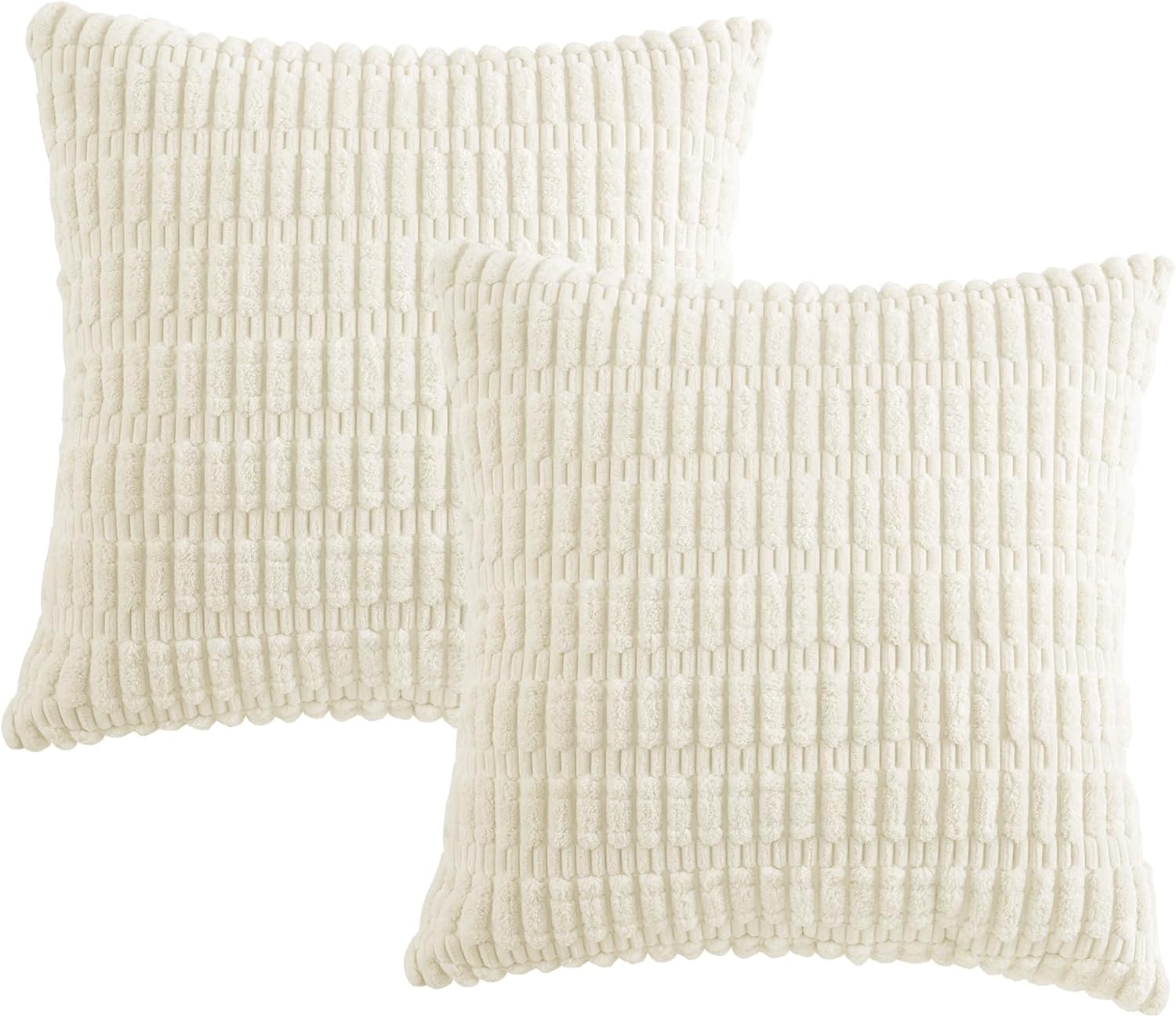 JELLYMONI 2 PCS Beige Decorative Throw Pillow Covers 24x24 Inch, Corduroy Striped Boho Pillows Cover for Living Room Bed Sofa Couch, Spring Farmhouse Boho Home Decor