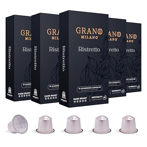Grano Milano - Cápsulas de café de aluminio compatibles con máquinas de línea original Nespresso* (Ristretto, 50 cápsulas)