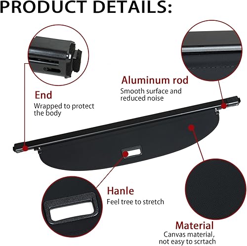 Miniatura 3 de Funda de carga compatible con Nissan Rogue 2021 2022 2023 trasero retráctil para maletero, cubierta de privacidad de equipaje (negro)