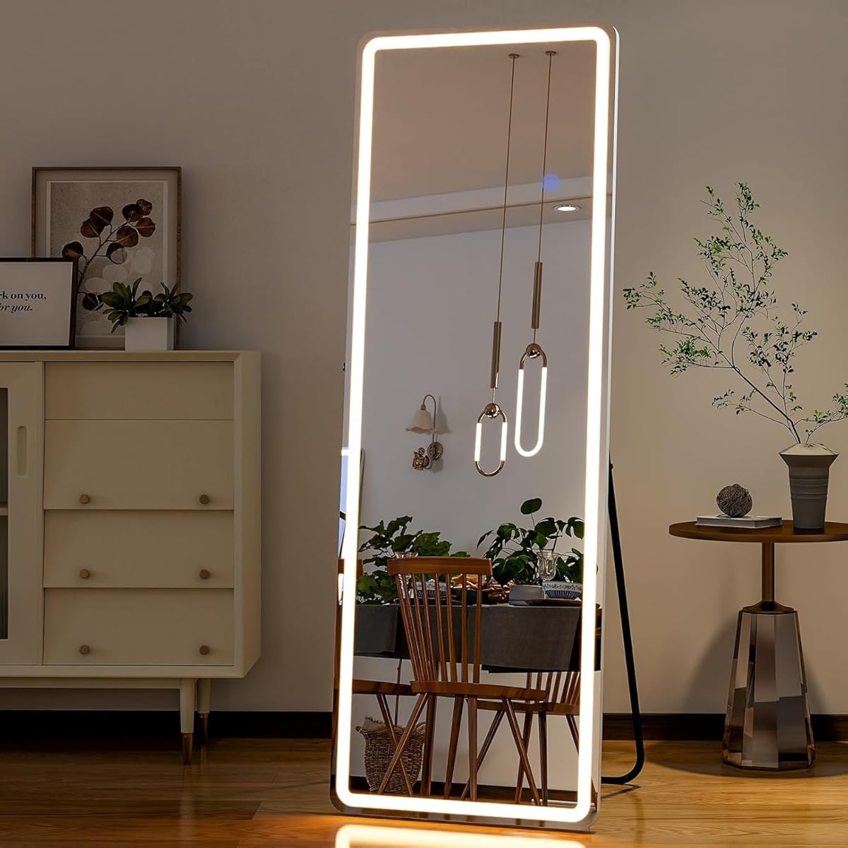 Full Length Mirror with LED Lights, 60"x16"Floor Mirror with Dimming & 3 Color Lighting, Free Standing Floor Mirrors, Lighted Full Body Mirrors for Bedroom, Dressing Room, Cloakroom