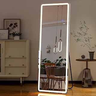 SimpleDeluxe 60x16 Full Length LED Mirror - Dimmable 3-Color Lights, Freestanding Floor Mirror for Bedroom & Dressing Room