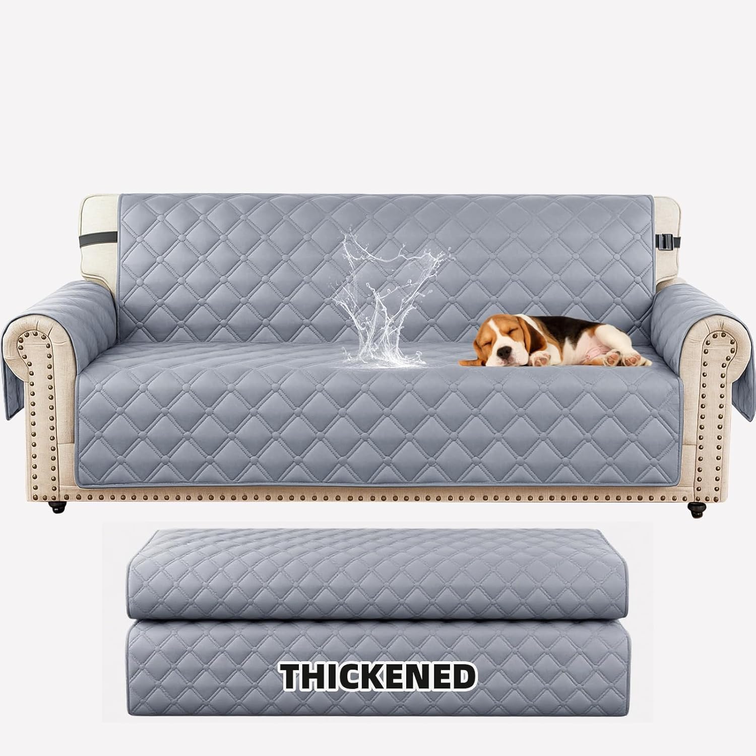 XINEAGE Waterproof Sofa Covers 3 Seater, Couch Cover with Elastic Straps & Pockets, Triple Non-Slip Sofa Protectors, Washable Sofa Furniture Protector for Pets and Kids (Sofa, Light Grey)