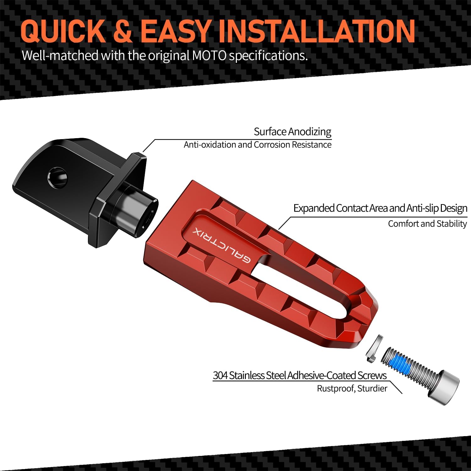 Motorcycle Foot Pegs Compatible with Kawasaki Ninja 400 500 650 | ZX6R ZX10R Z900 Z800 Z650 Z750 Z1000 ZH2 ER6N ER6F Accessories Passenger Pegs Footrest Pedal Rear Footpegs (Red)