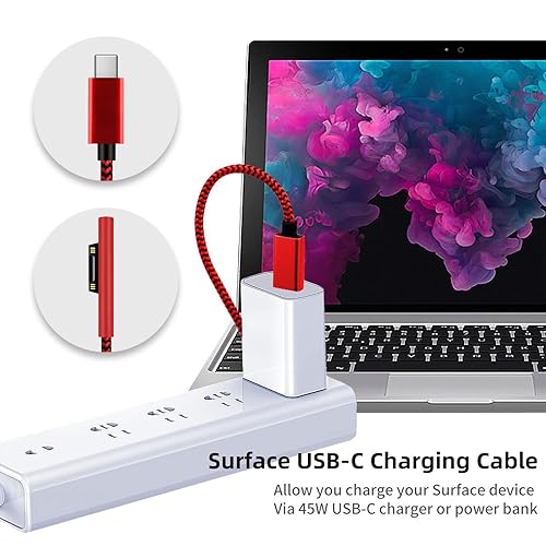 Miniatura 2 de Superficie trenzada de nailon que se conecta al cable de carga USB-C (6 pies rojo), requiere fuente de alimentación PD de cargador USB-C de 45 W, 15