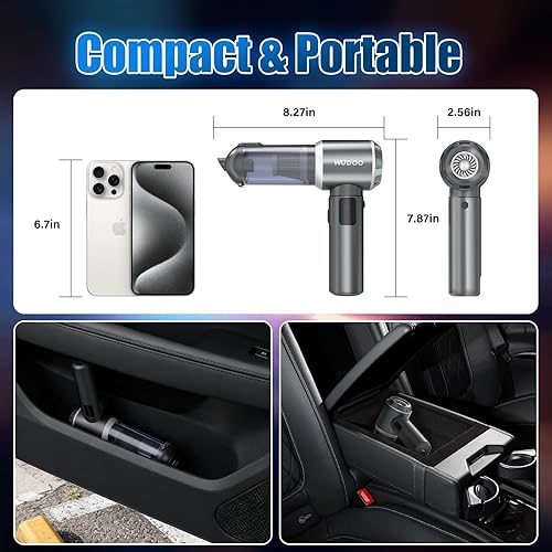 Miniatura 6 de wudoo Aspirador de coche 5 en 1, removedor de polvo inalámbrico portátil, 20,000 Pa, potente aspiradora de carga inalámbrica de mano con función de