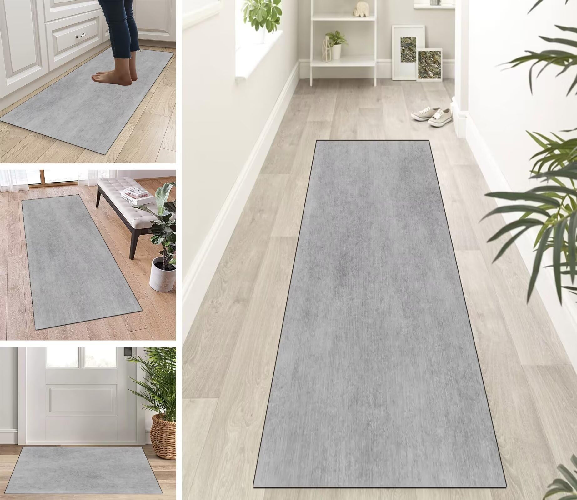 Tapis de couloir moderne 110 x 400 cm gris vendu au mètre